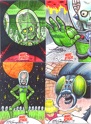 Here are 4 sketch cards I did for the Mars Attacks card set.