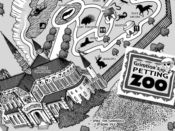 A cropped section of the map to Grimtina's Petting Zoo, located  in the back of Grimtooth's Castle.